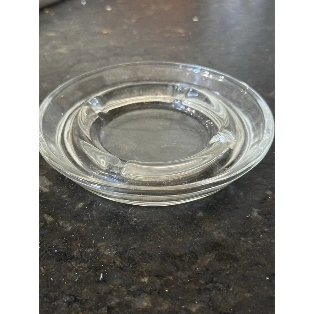Vtg Heavy Clear Glass Round Ashtray 4 Slots 5
